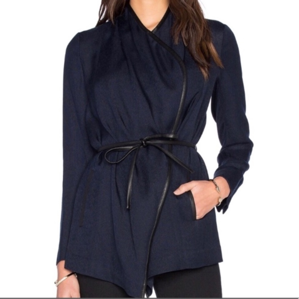 Vince Navy Open Blazer w/ Black Leather Trim Belt